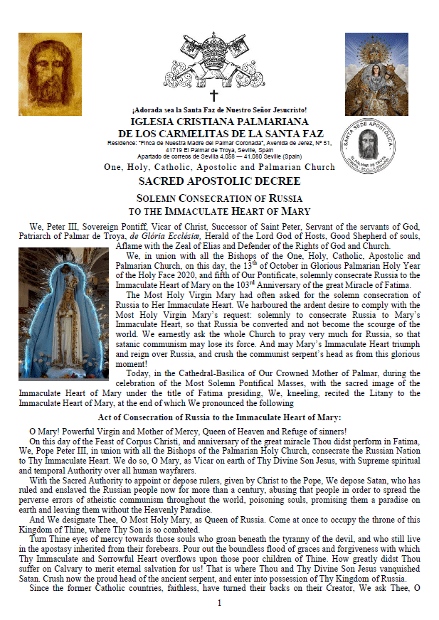 Sacred Apostolic Decree<br>Solemn Consecration of Russia to the Immaculate Heart of Mary<br><br>Zobacz więcej